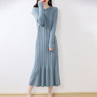 Round-Neck Long Sleeves Wool Dress