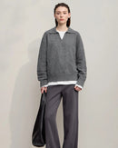 Solid Color Loose V-Neck Long-Sleeved Sweater