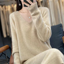 Pure Wool V-Neck Long-Sleeved Dress