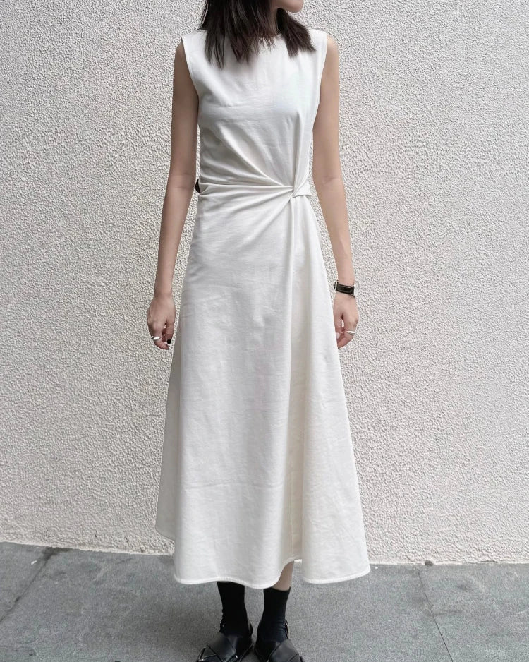 Side-Knotted Simple Sleeveless A-Line Dress