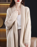 Women's wool thickened shawl cardigan with solid color and relaxed silhouette—cozy layer for autumn offices, winter weekends or fireside lounging.