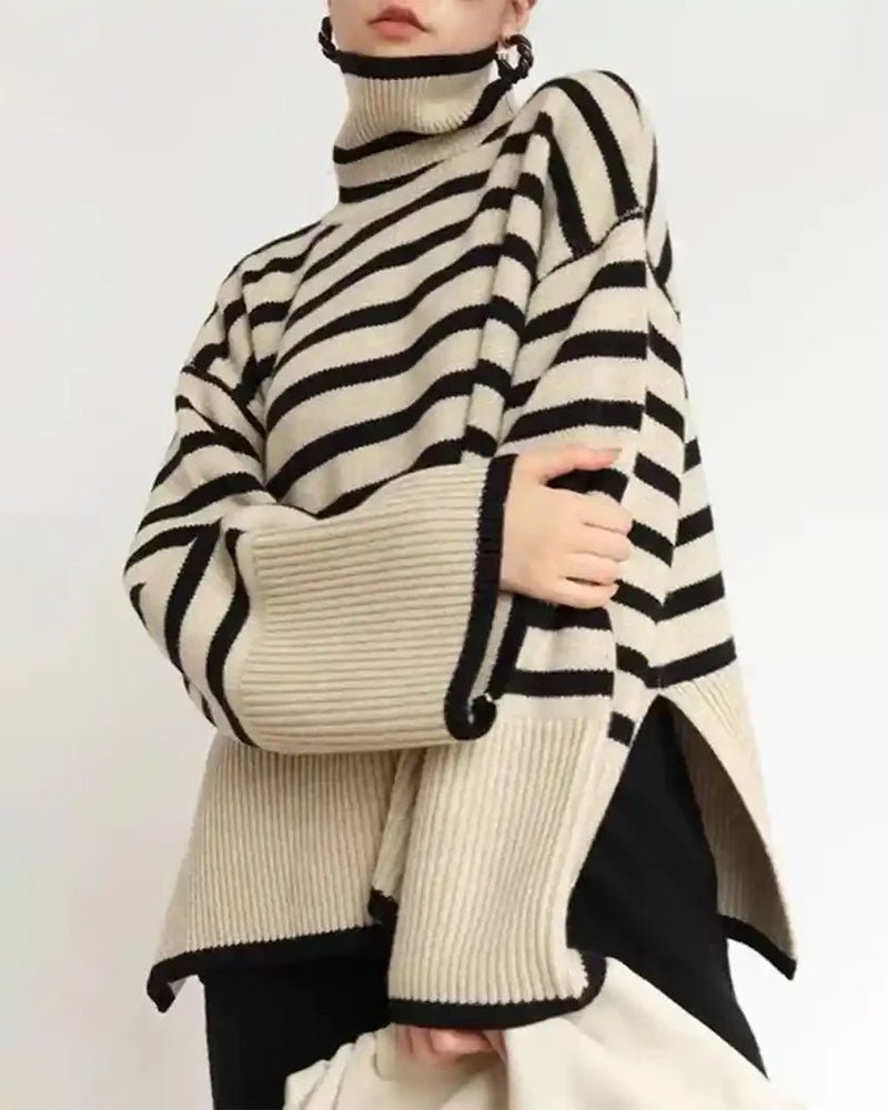 Striped Turtleneck Loose Pullover