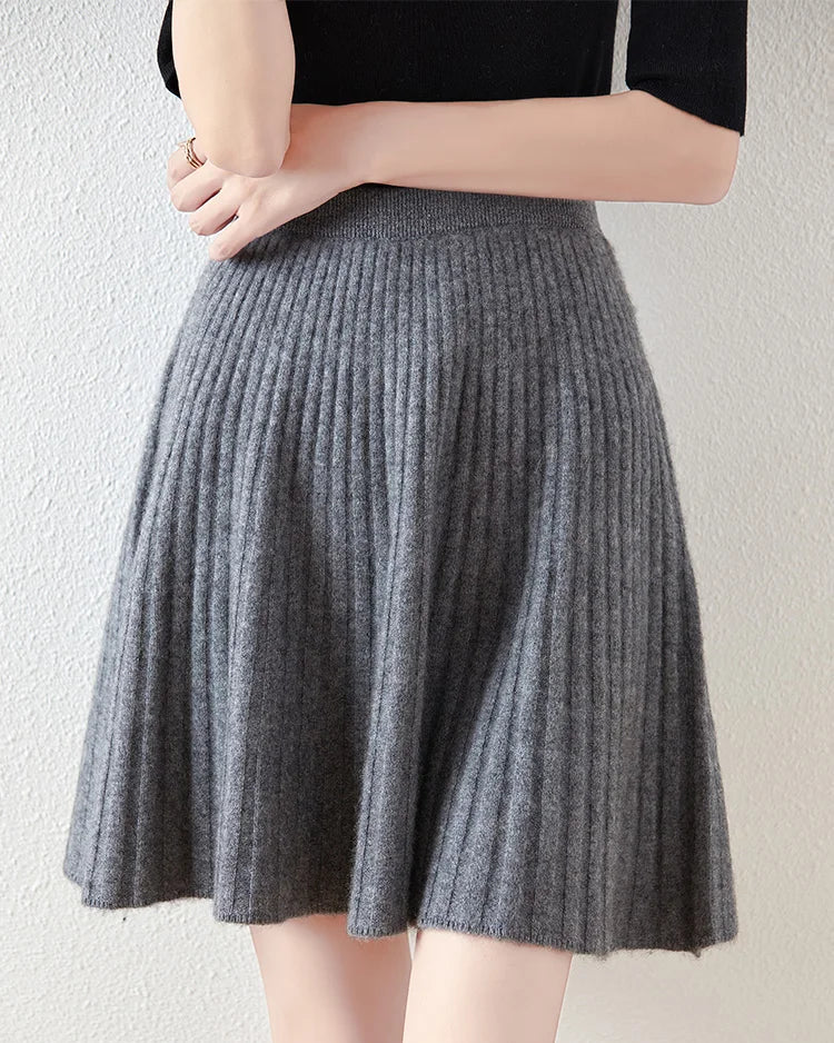 Wavy High-Waisted Sweet Knit Wool Mini Skirt