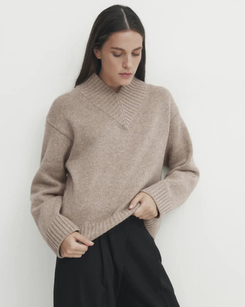 Wool Blend V-Neck Simple Sweater