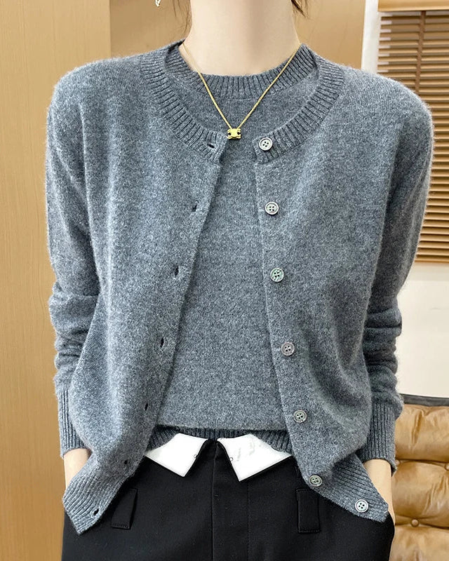 Wool Cardigan Crew Neck T-Shirt Two-Piece Sweater Set