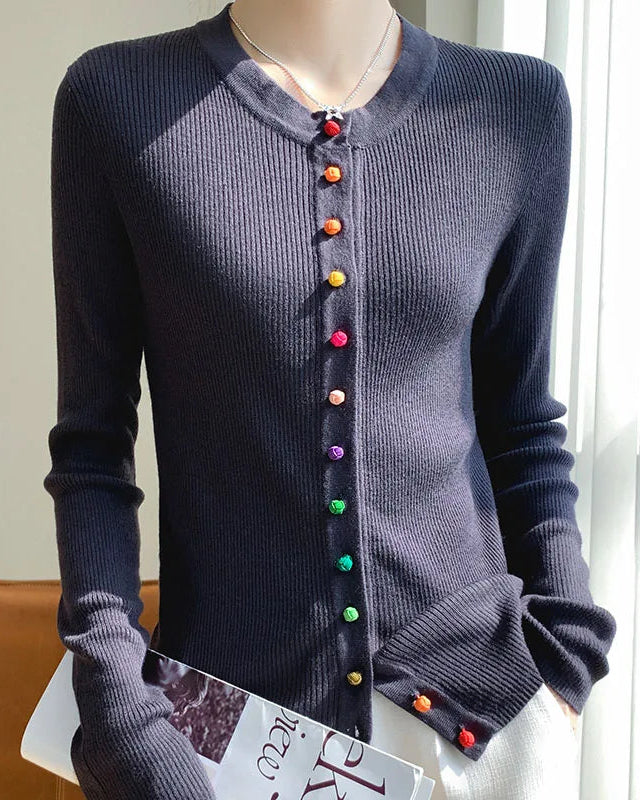 Wool Casual Crew Neck Single-Breasted Sweater