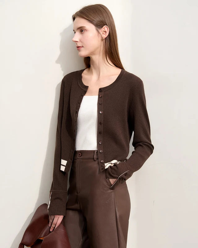 Wool Cropped Crew Neck Striped Sweater