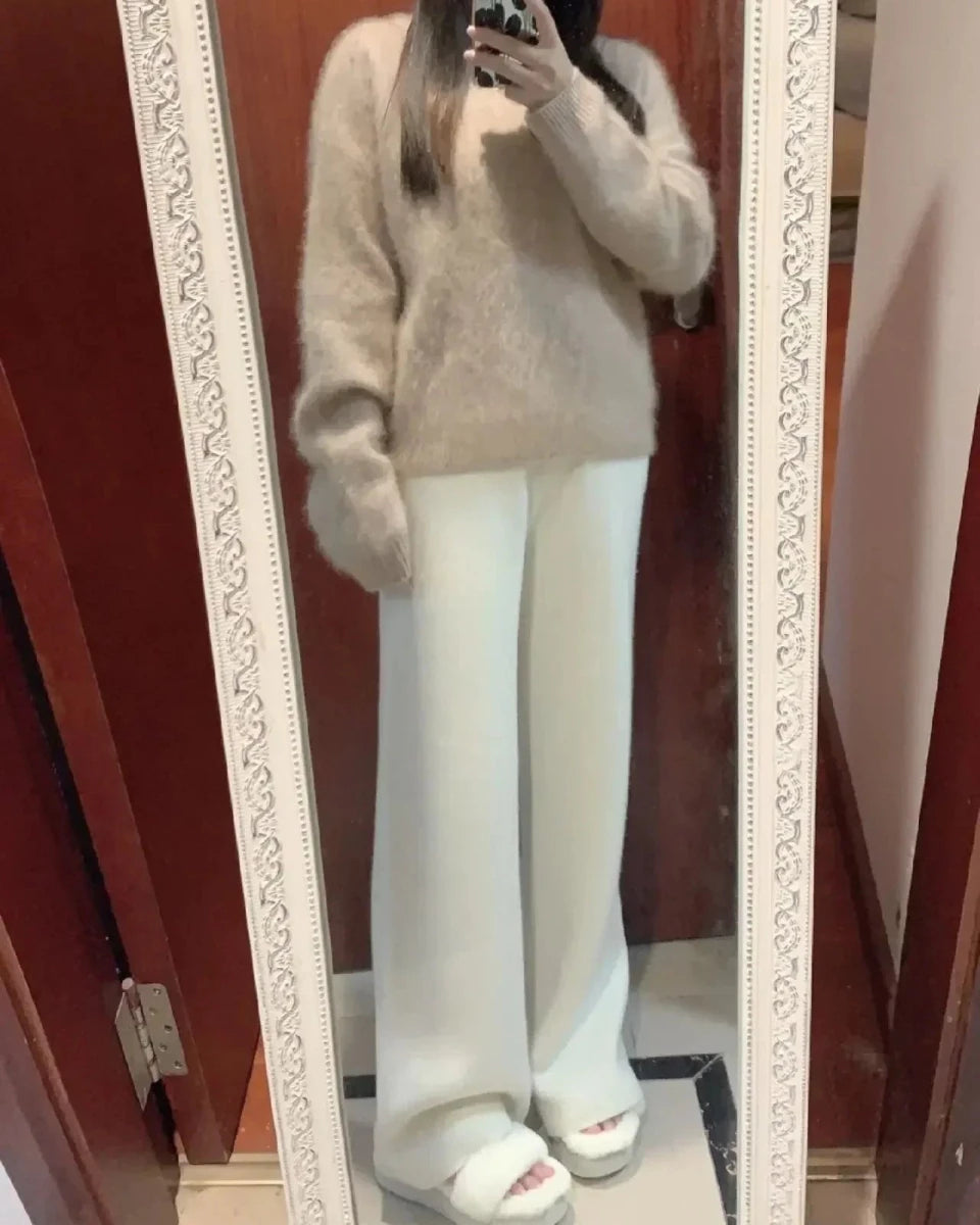 Wool High-Waisted Loose Straight-Leg Trousers