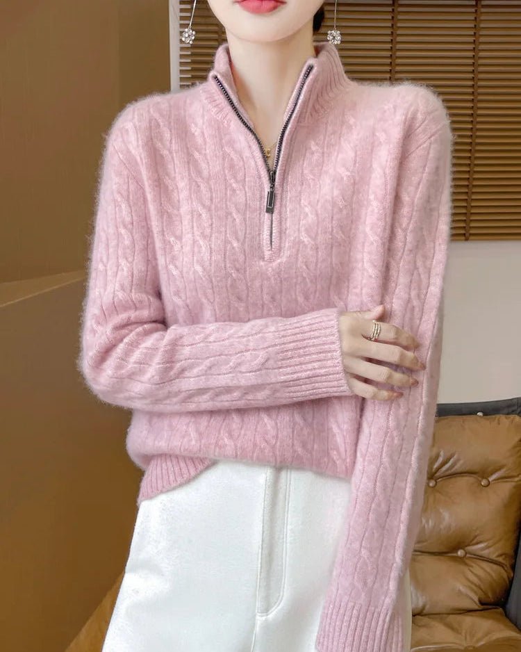 Wool Stand-Collar Half-Zip Thick Pullover Sweater