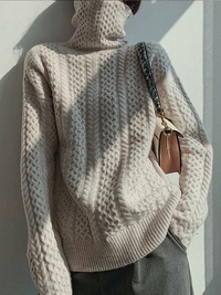 Cable Knit Turtleneck Cashmere Sweater