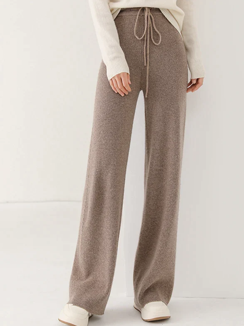 100% Merino Wool Knitted Wide Leg Trousers