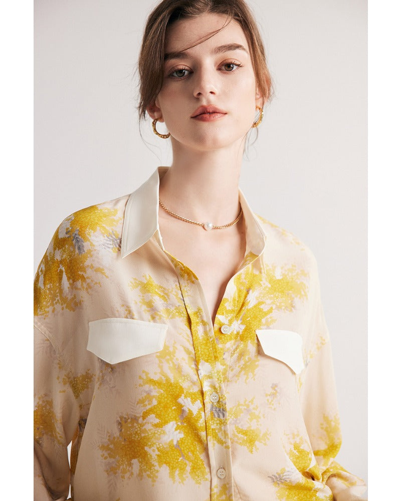 New Printed Mulberry Silk Loose-Fit Shirt