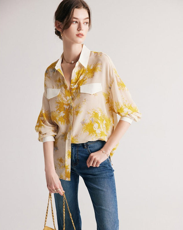 New Printed Mulberry Silk Loose-Fit Shirt